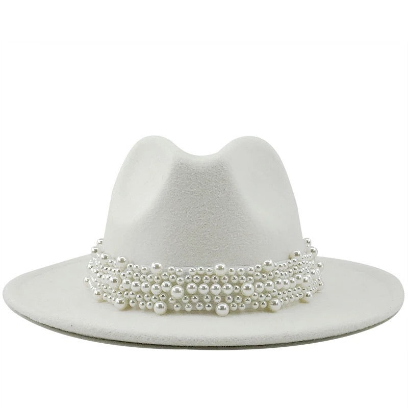 Stacked Pearl Fedora Hat - White