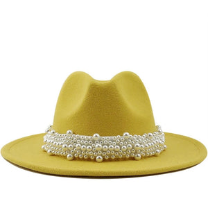 Stacked Pearl Fedora Hat - Canary Yellow