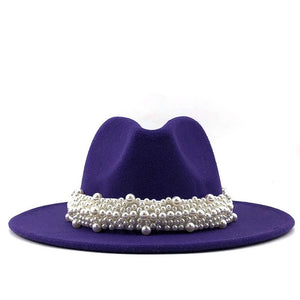 Stacked Pearl Fedora Hat - Purple