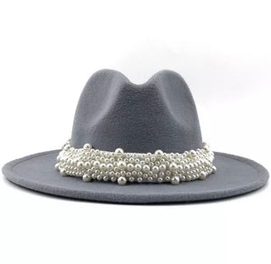 Stacked Pearl Fedora Hat - Gray